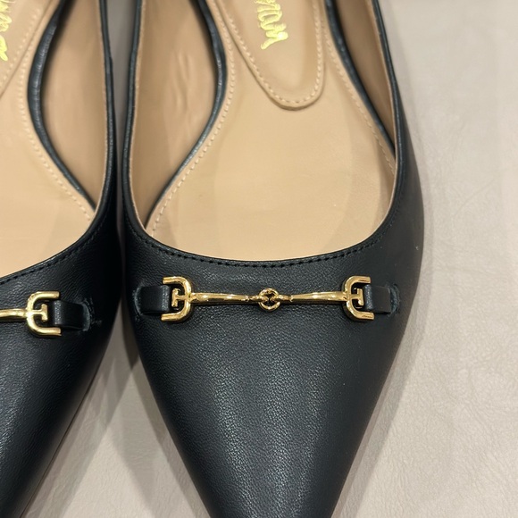 Sam Edelman Black Pointed Leather Flats with Gold Horsebit - Picture 3 of 7
